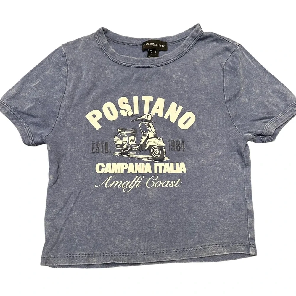 Streetwear Society Positano T Shirt Graphic Print Blue Wash Size S Tee Top - Picture 1 of 3
